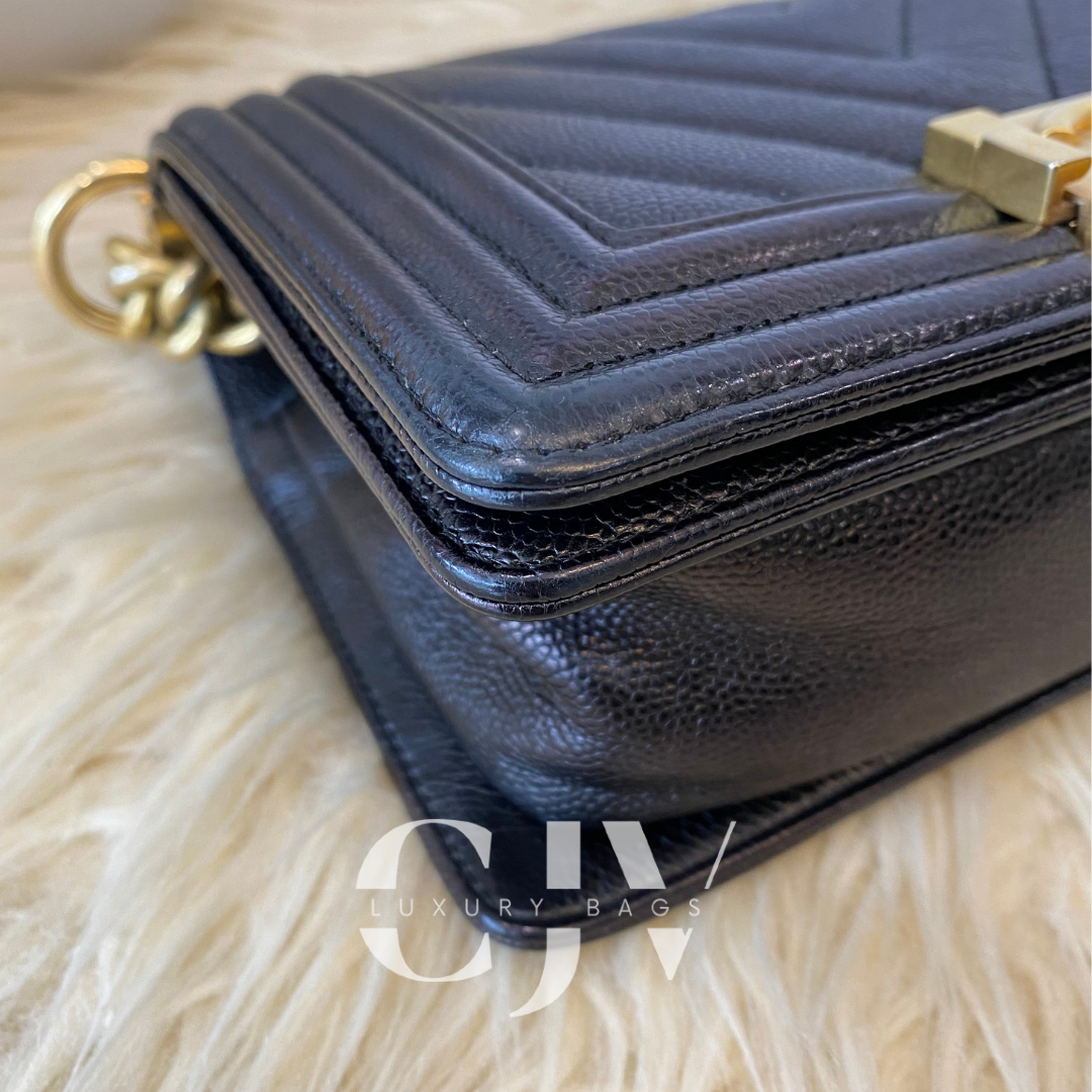 Chanel Leboy Chevron Small Black Caviar GHW S24