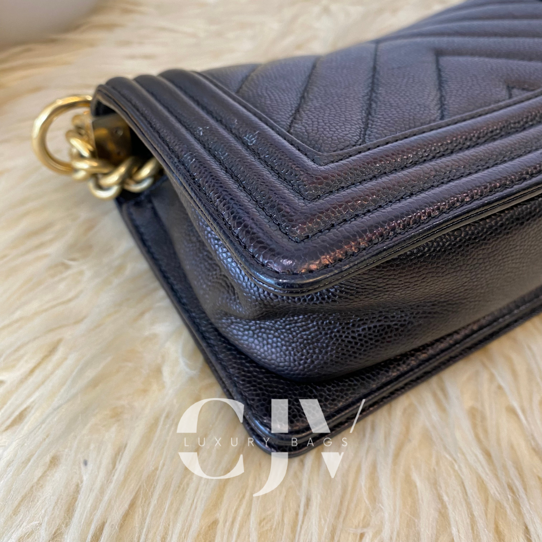 Chanel Leboy Chevron Small Black Caviar GHW S24