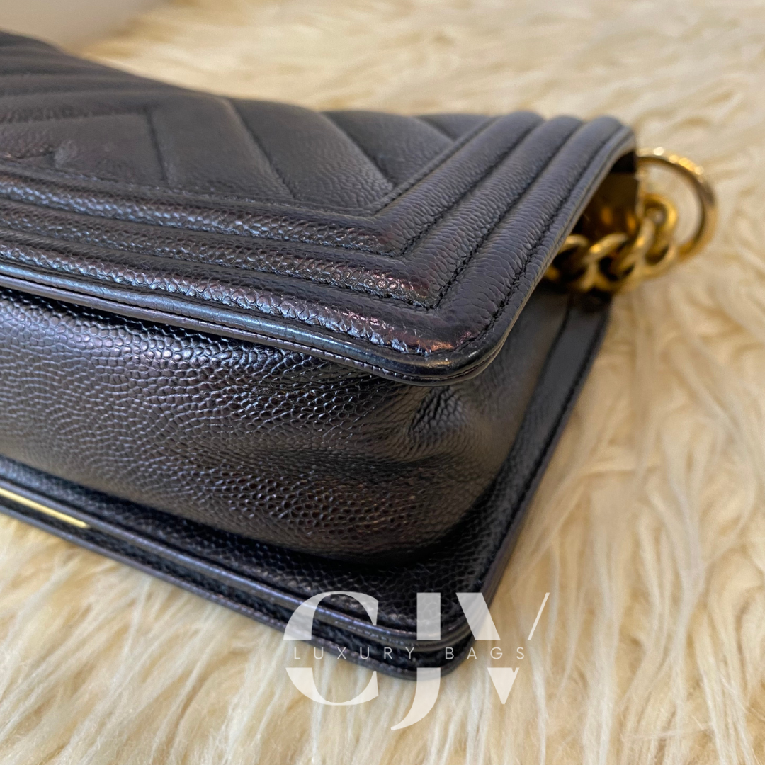 Chanel Leboy Chevron Small Black Caviar GHW S24