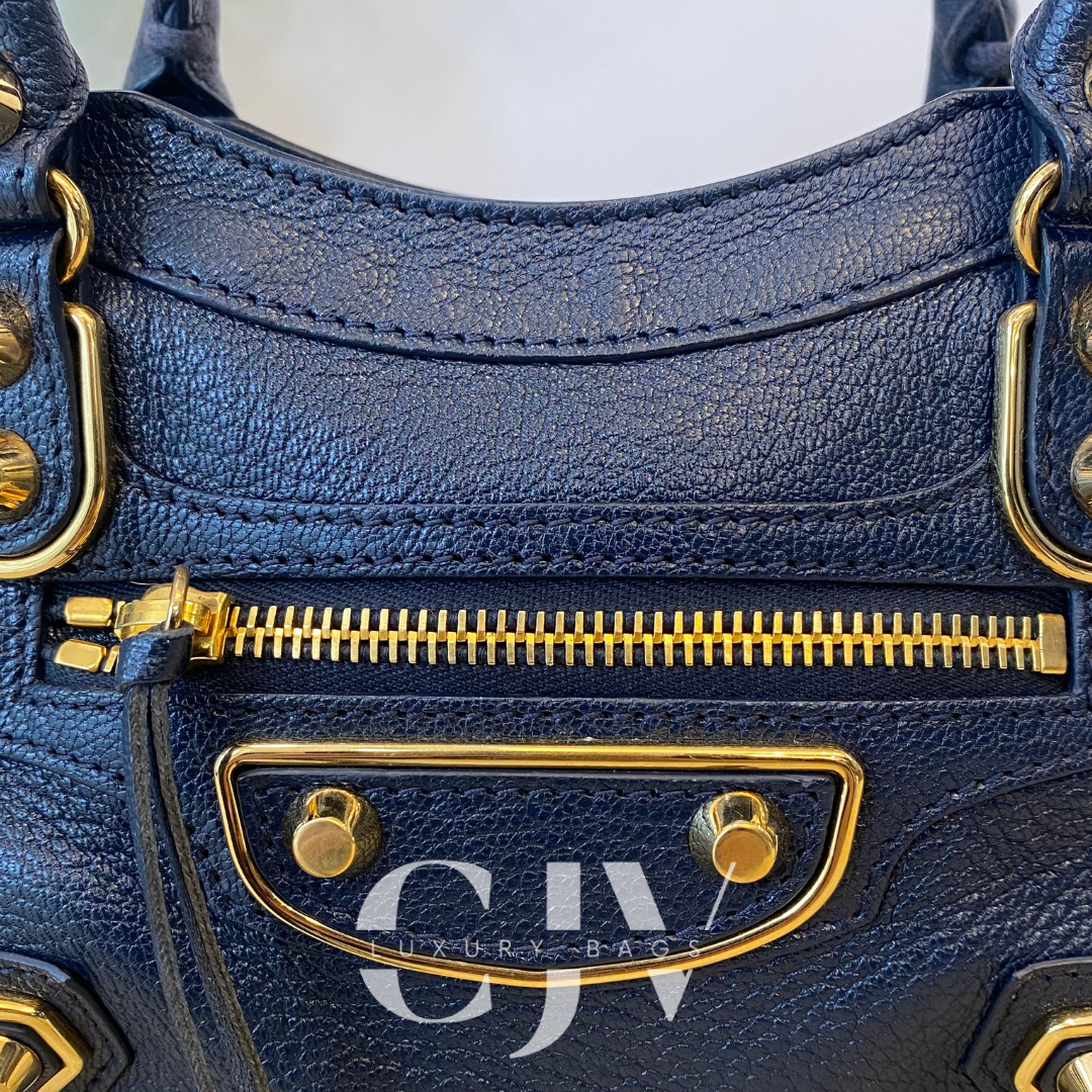 Balenciaga Metallic Edge Dark Blue Mini GHW