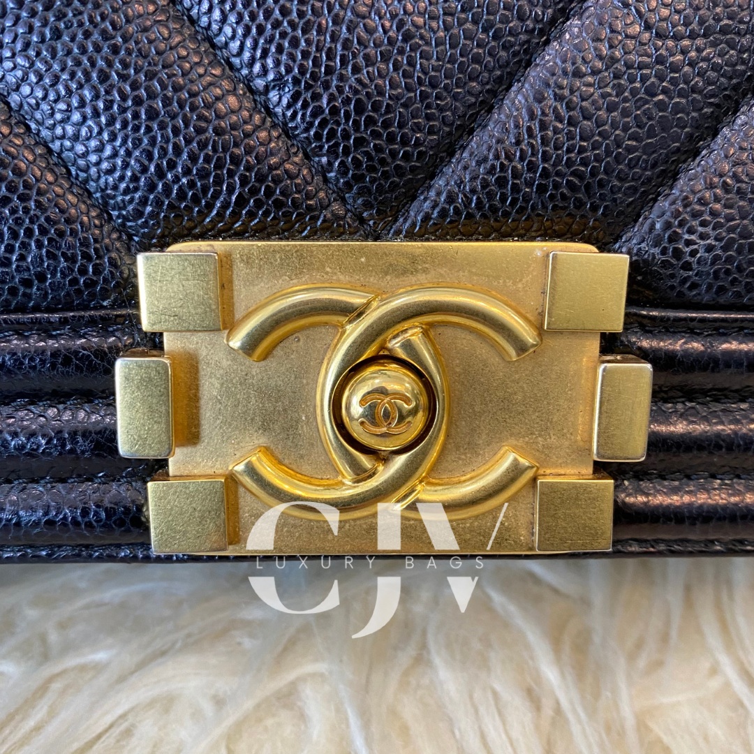 Chanel Leboy Chevron Small Black Caviar GHW S24