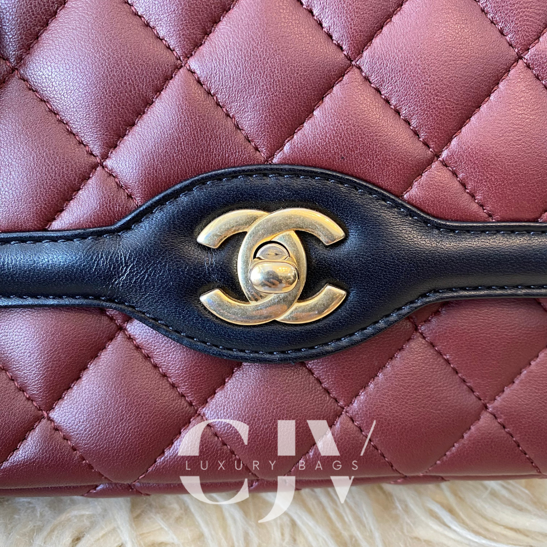 Chanel Burgundy and Black CC Mini Lambskin Leather Flap