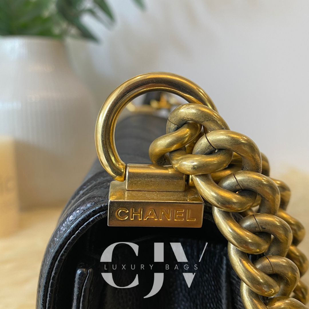 Chanel Leboy Chevron Small Black Caviar GHW S24