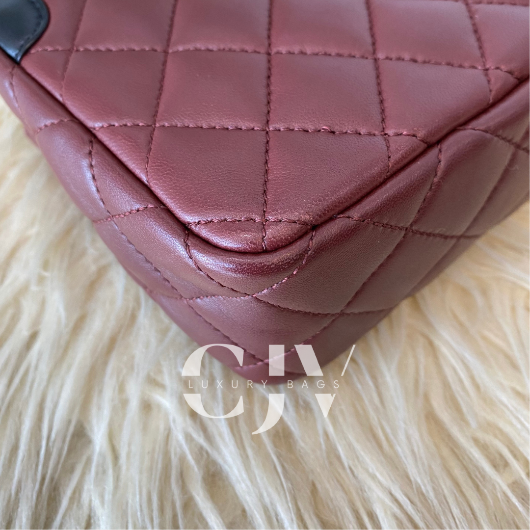 Chanel Burgundy and Black CC Mini Lambskin Leather Flap