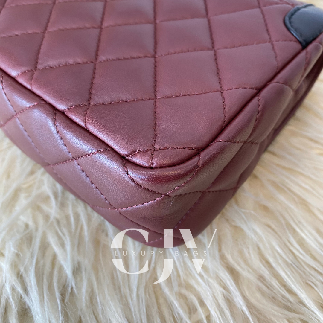 Chanel Burgundy and Black CC Mini Lambskin Leather Flap