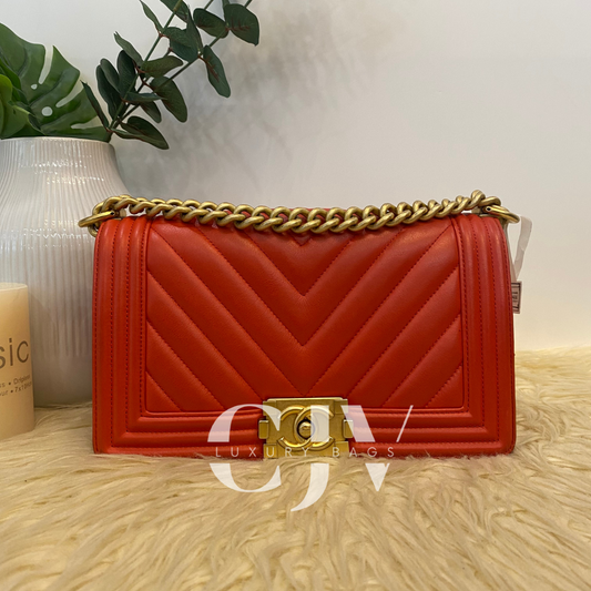 Chanel Old Medium Chevron Lambskin Orange