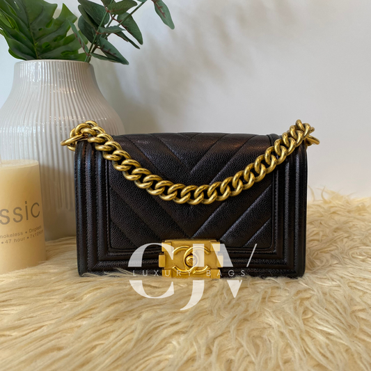 Chanel Leboy Chevron Small Black Caviar GHW S24