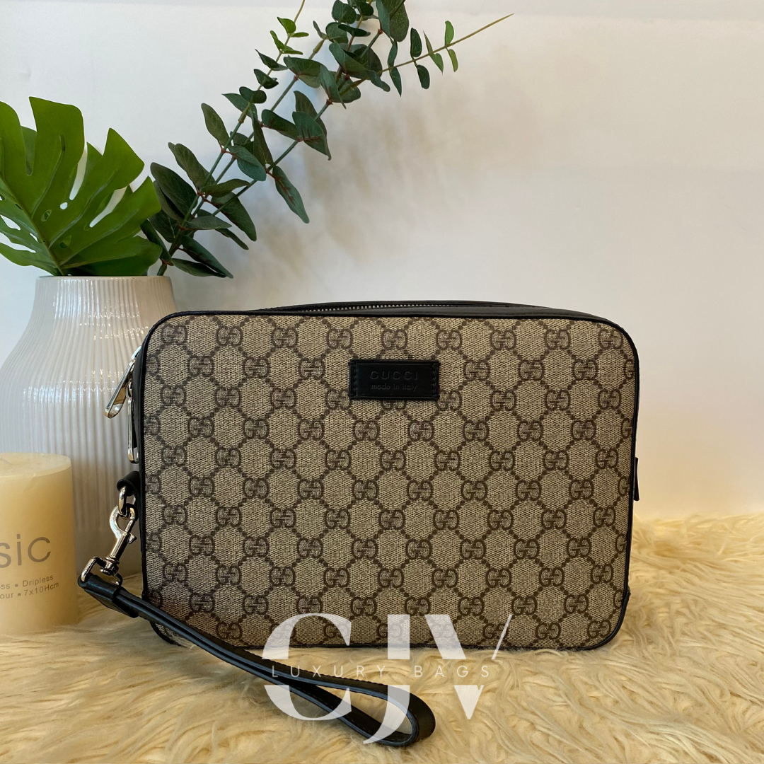 Gucci Web Wristlet Clutch GG Coated