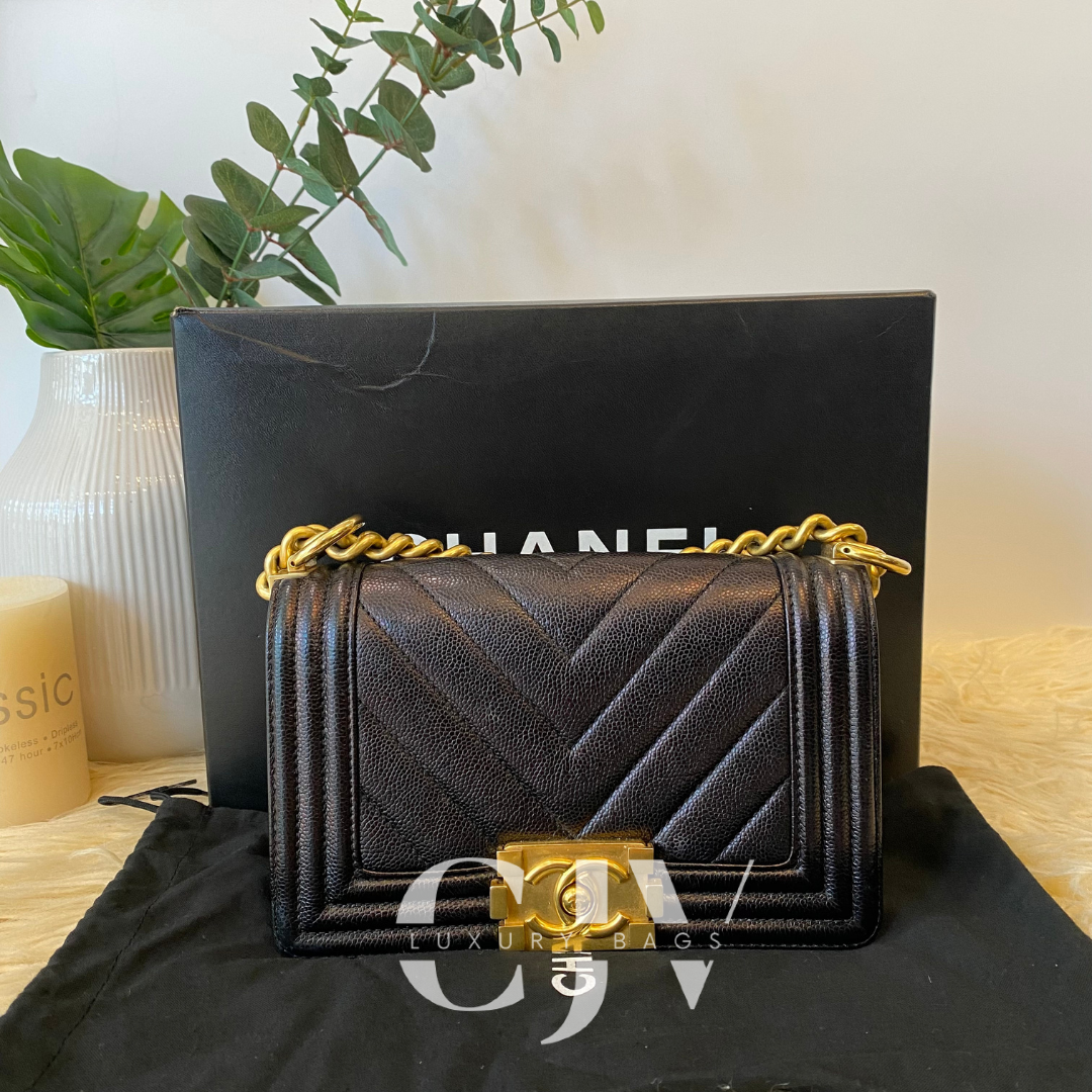 Chanel Leboy Chevron Small Black Caviar GHW S24