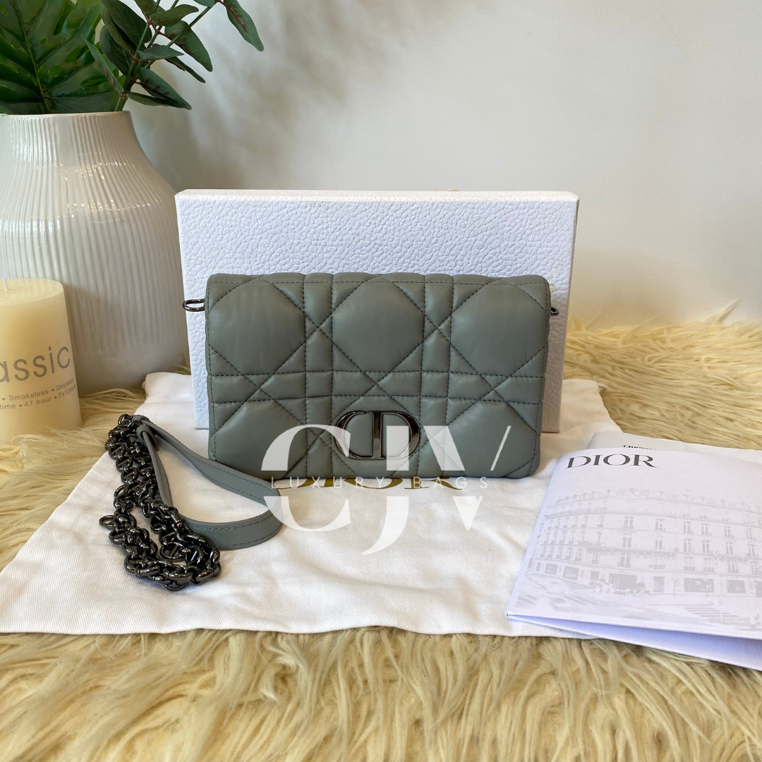 Dior Calfskin Macrocannage Mini Caro Gray