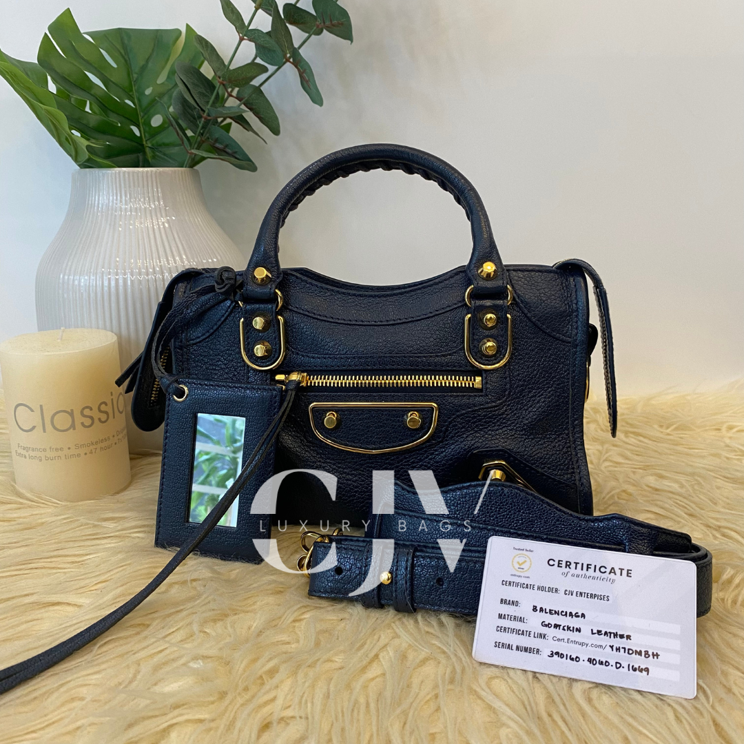 Balenciaga Metallic Edge Dark Blue Mini GHW