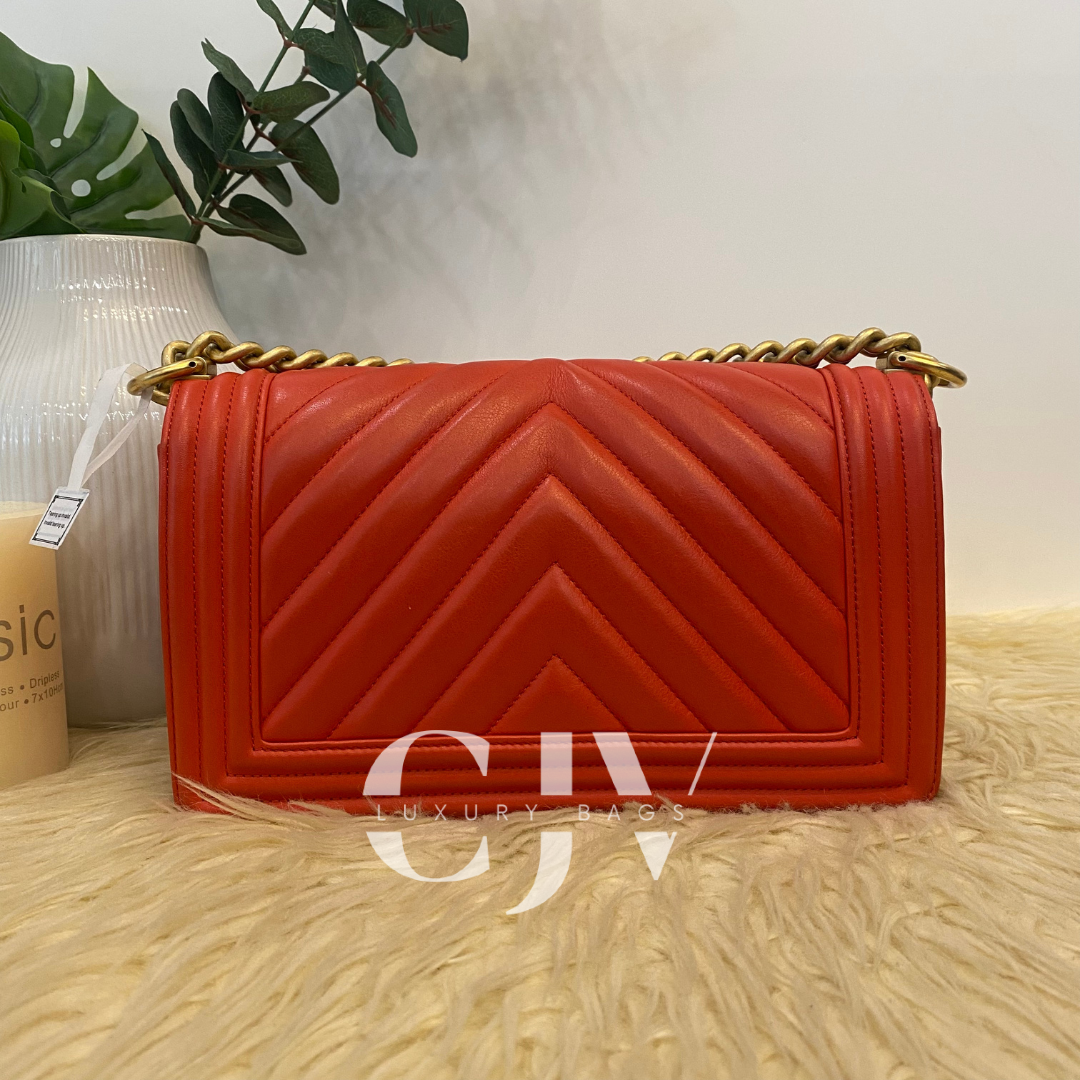 Chanel Old Medium Chevron Lambskin Orange