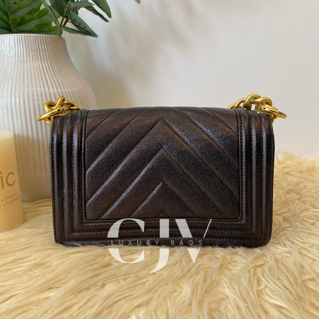 Chanel Leboy Chevron Small Black Caviar GHW S24