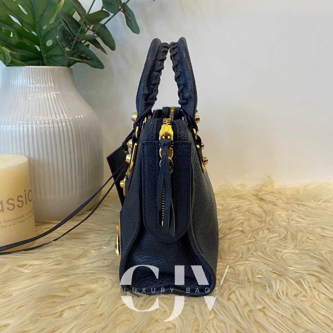 Balenciaga Metallic Edge Dark Blue Mini GHW