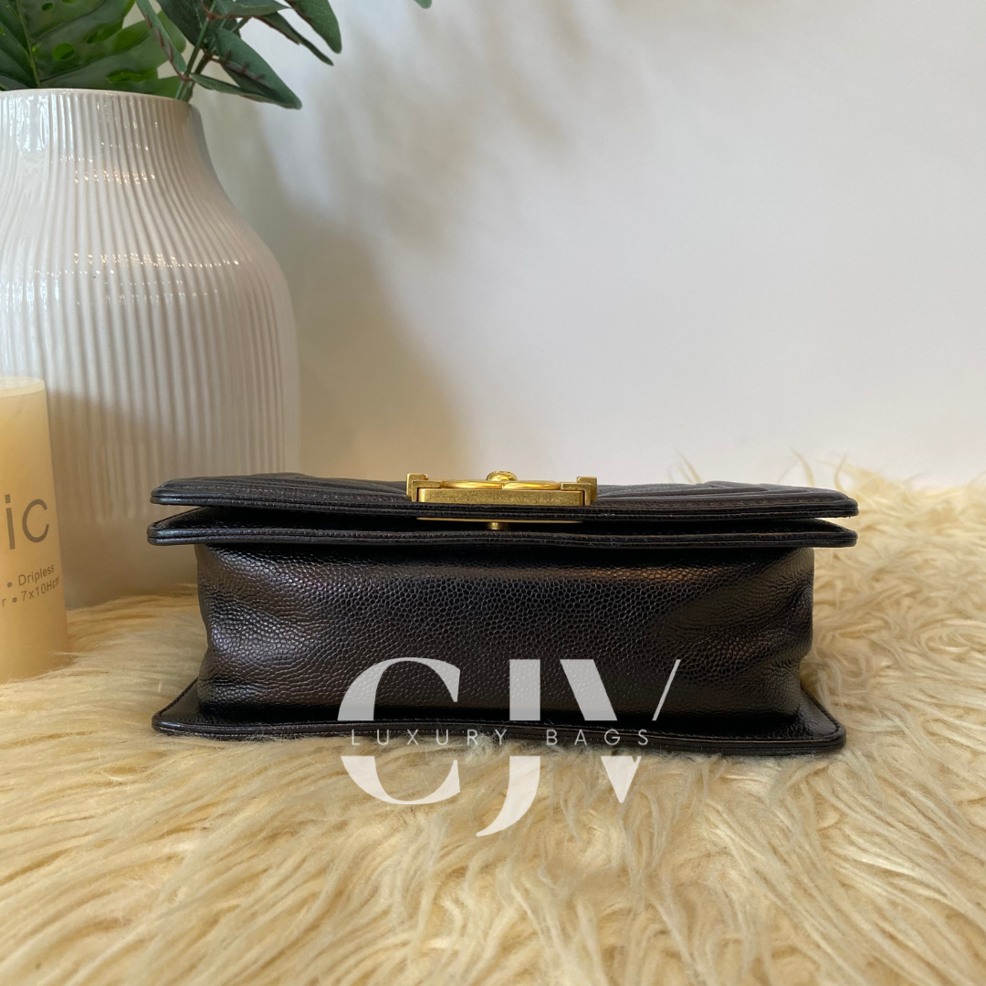 Chanel Leboy Chevron Small Black Caviar GHW S24